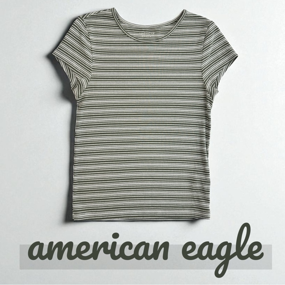 American Eagle Outfitters Olive Striped Tee